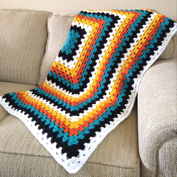 Native Dance Fire Side Granny Square Throw Blanket hand crochet by Tribal Bae - Picture 5 of 7